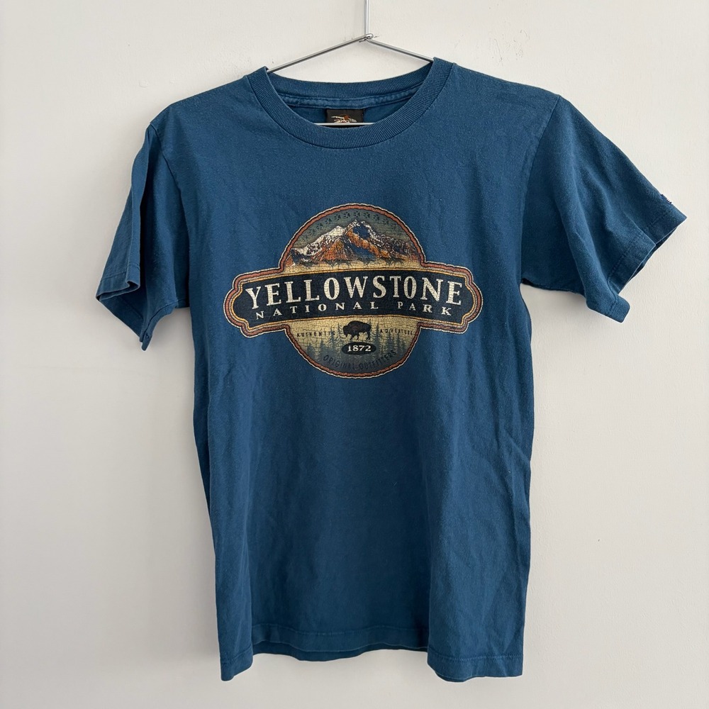 Prairie Mountain Yellowstone National Park Graphic T Shirt Blue Mens Small
